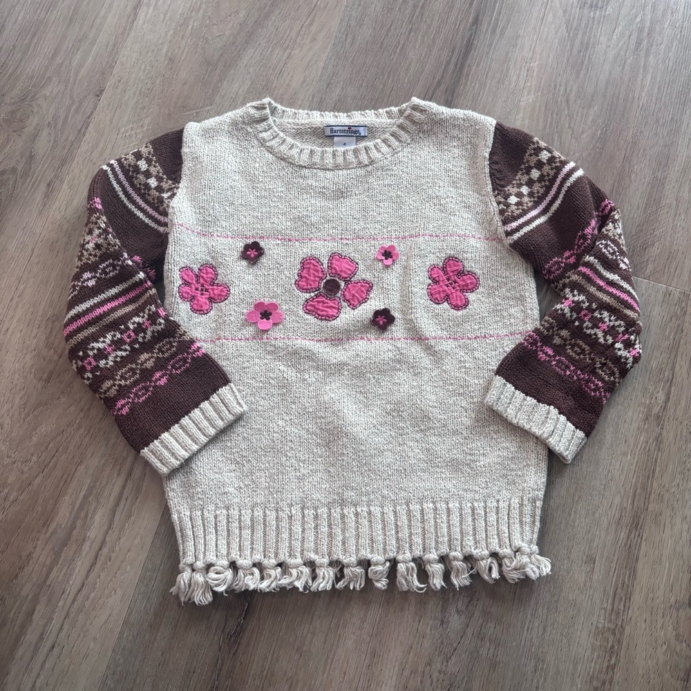 Vtg Hartstrings Cream Knit Sweater